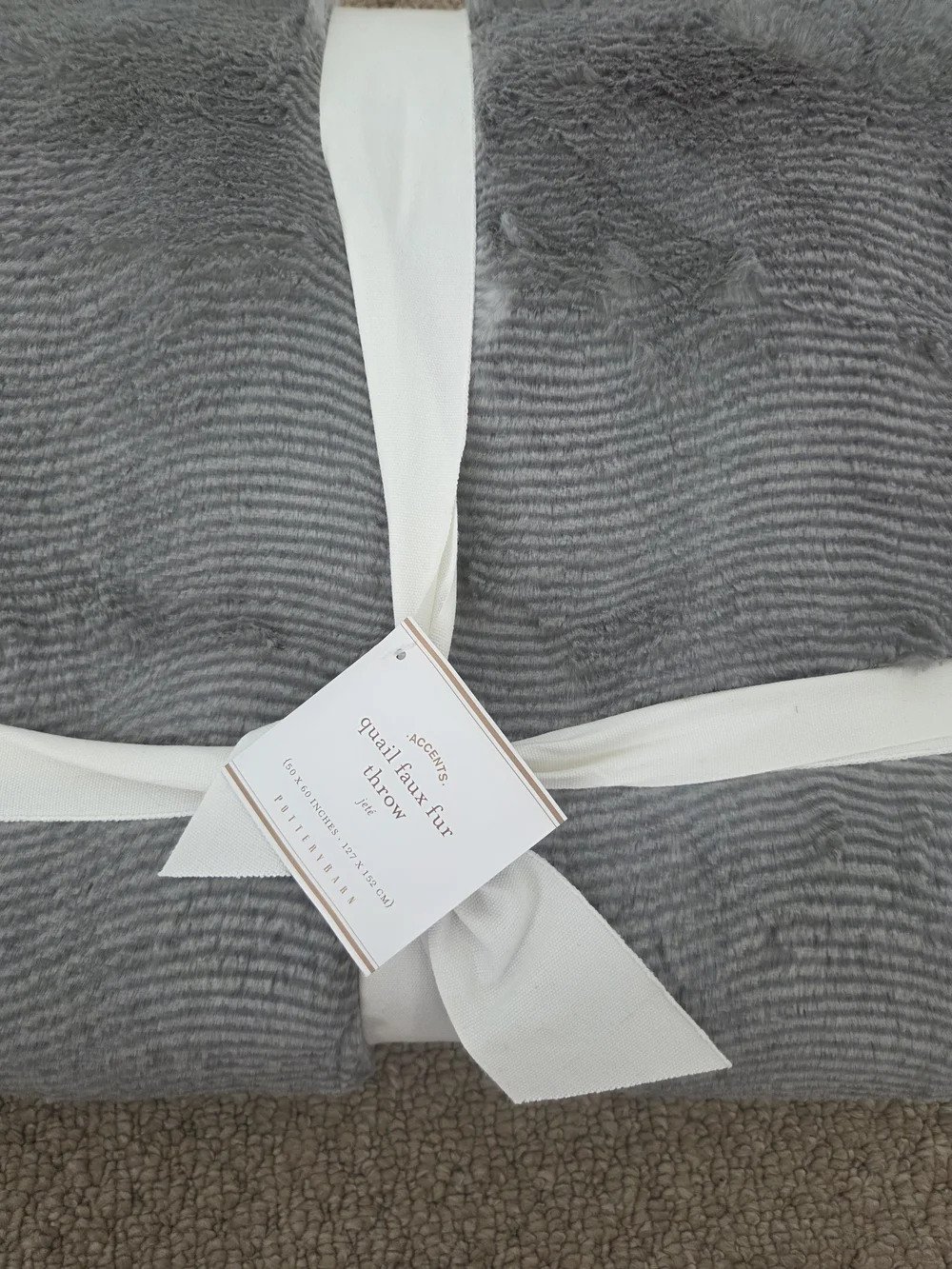 POTTERY BARN QUAIL faux Fur Plush  Throw Blanket - Gray